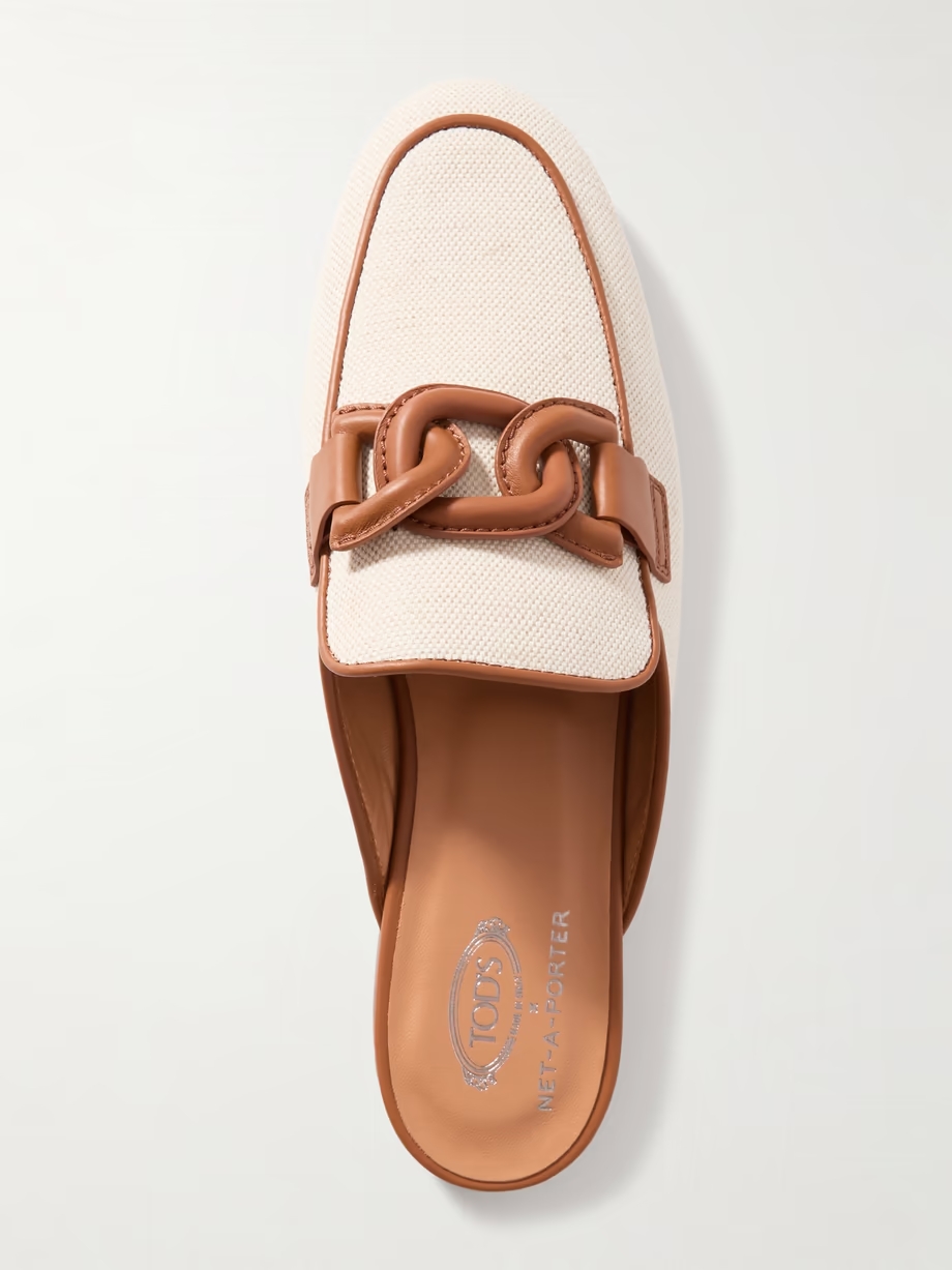 Sabot leather-trimmed canvas slippers Sabot leather-trimmed canvas slippers