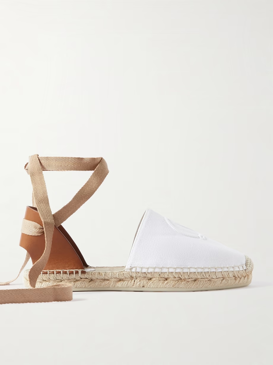 Nanou Lace tie-detailed grosgrain-trimmed leather and canvas espadrilles Nanou Lace tie-detailed grosgrain-trimmed leather and canvas espadrilles