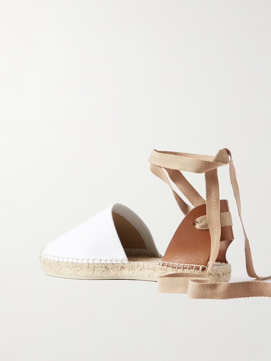 Nanou Lace tie-detailed grosgrain-trimmed leather and canvas espadrilles Nanou Lace tie-detailed grosgrain-trimmed leather and canvas espadrilles
