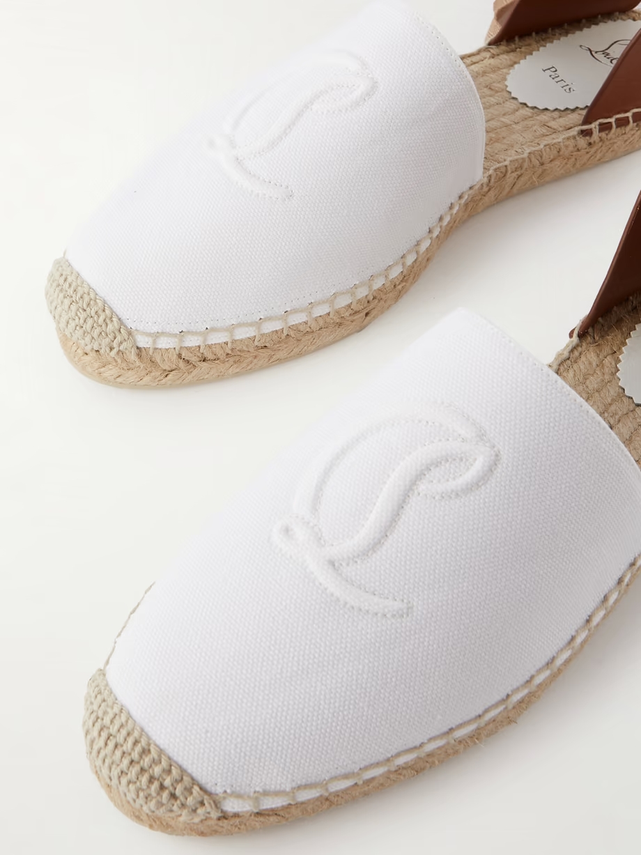 Nanou Lace tie-detailed grosgrain-trimmed leather and canvas espadrilles Nanou Lace tie-detailed grosgrain-trimmed leather and canvas espadrilles