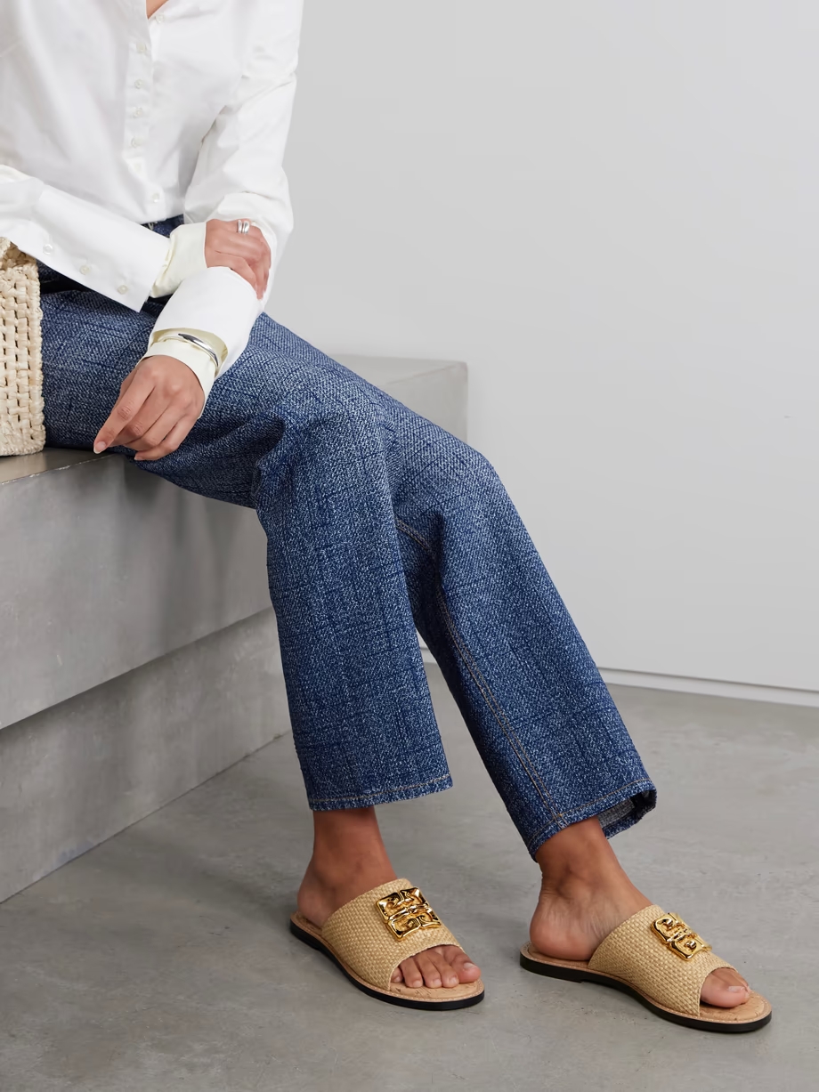 4G Liquid logo-embellished raffia slides 4G Liquid logo-embellished raffia slides