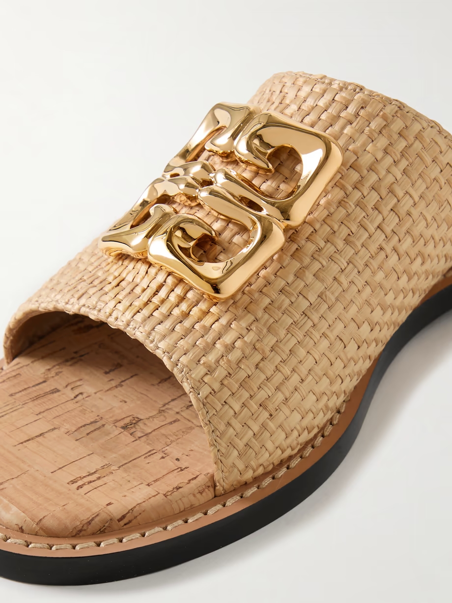 4G Liquid logo-embellished raffia slides 4G Liquid logo-embellished raffia slides