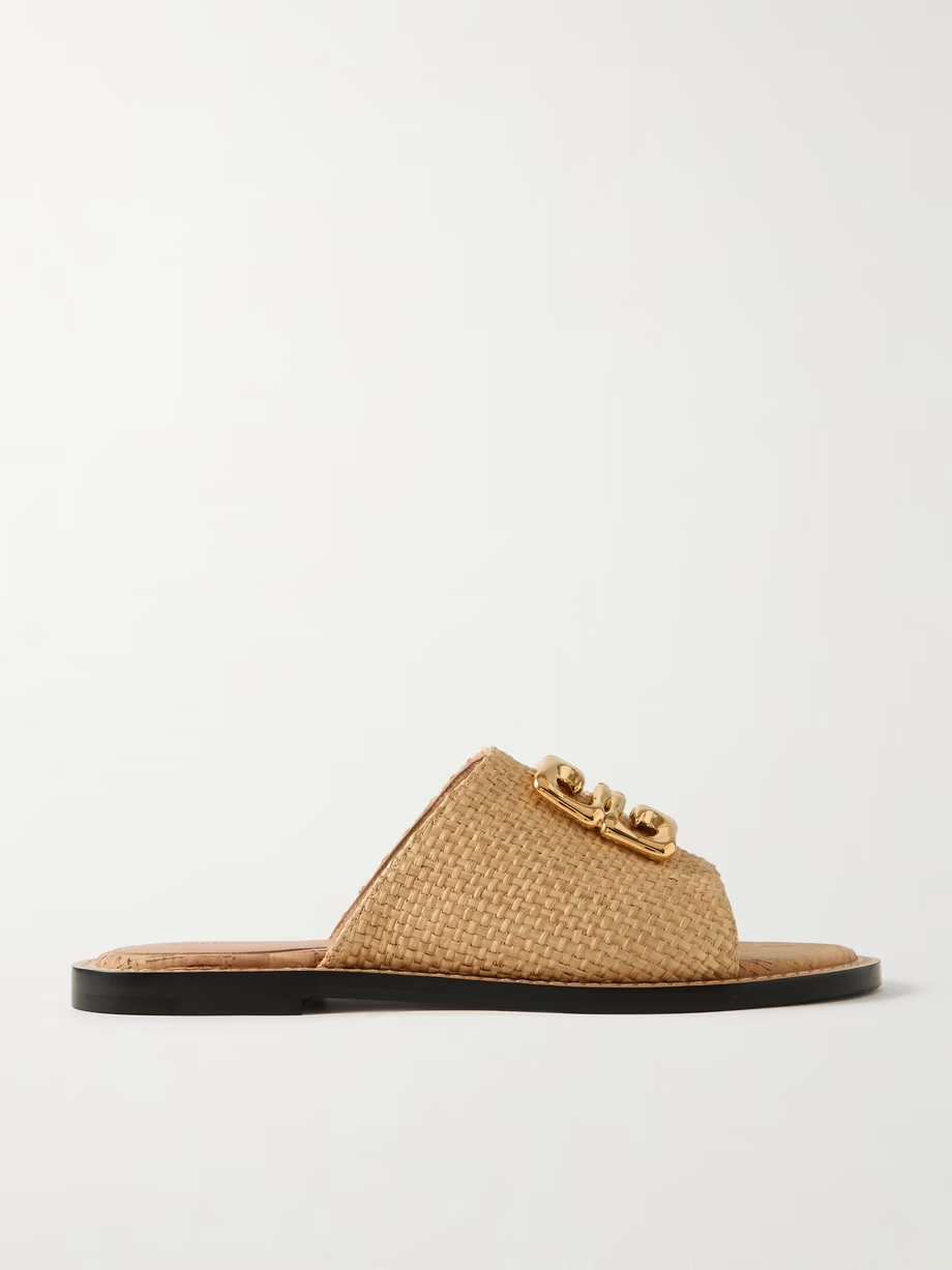 4G Liquid logo-embellished raffia slides 4G Liquid logo-embellished raffia slides