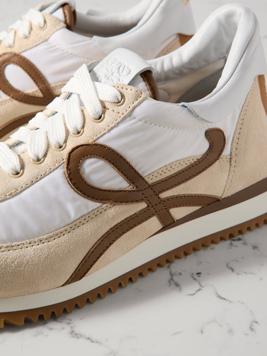 Flow Runner leather-trimmed shell and suede sneakers
