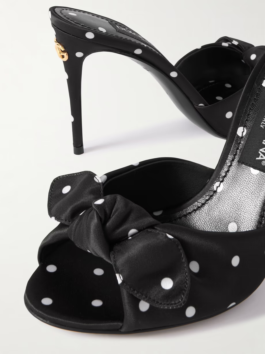 Keira bow-embellished polka-dot twill sandals Keira bow-embellished polka-dot twill sandals
