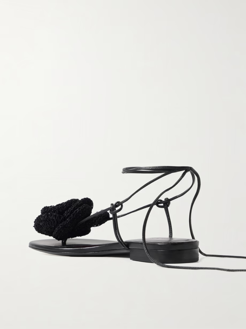 Crocheted cotton-blend and leather sandals Crocheted cotton-blend and leather sandals