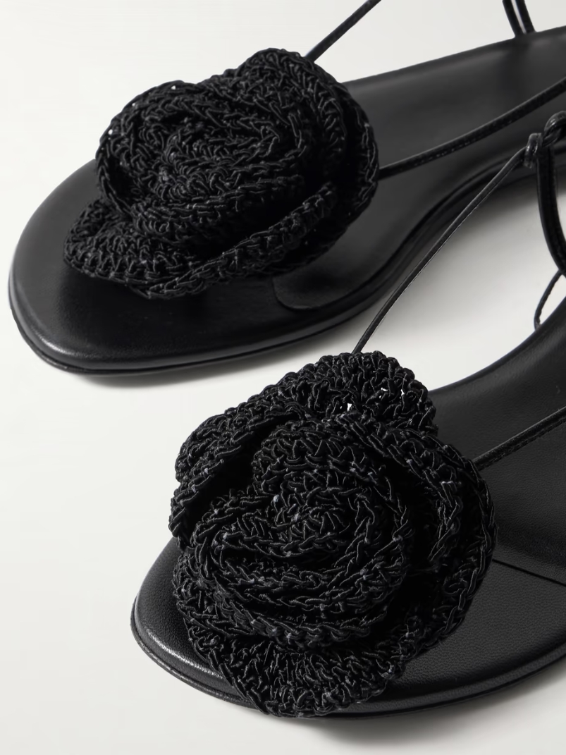 Crocheted cotton-blend and leather sandals Crocheted cotton-blend and leather sandals