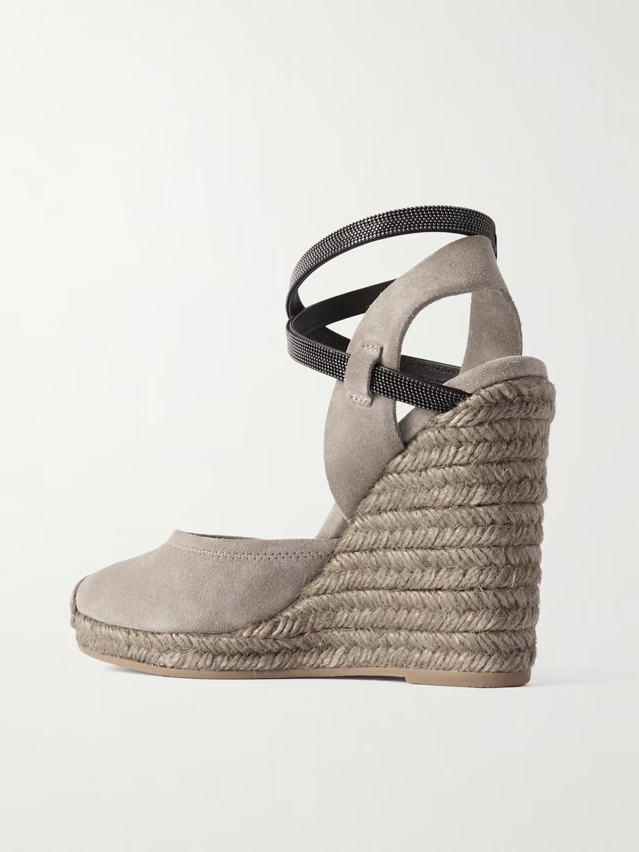 Bead-embellished leather-trimmed suede espadrilles Bead-embellished leather-trimmed suede espadrilles