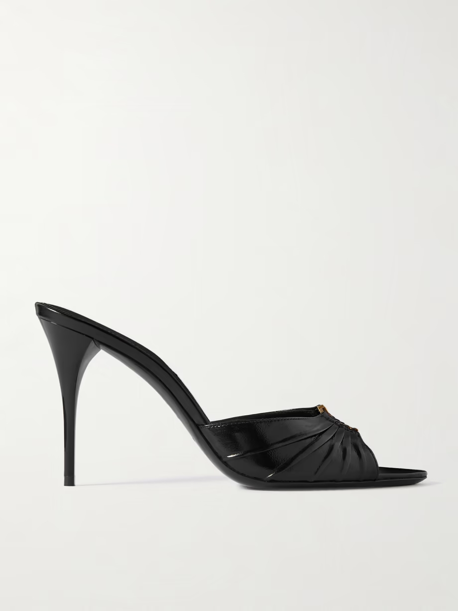 Babylone embellished gathered glossed-leather mules Babylone embellished gathered glossed-leather mules