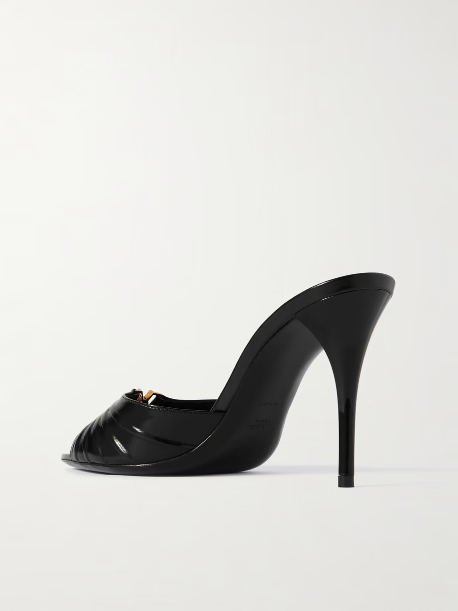 Babylone embellished gathered glossed-leather mules Babylone embellished gathered glossed-leather mules