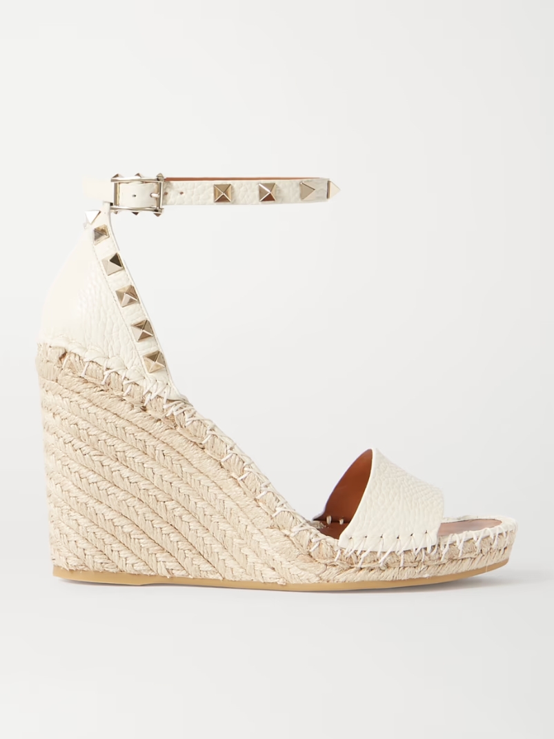 Rockstud 105 textured-leather espadrille wedge sandals Rockstud 105 textured-leather espadrille wedge sandals