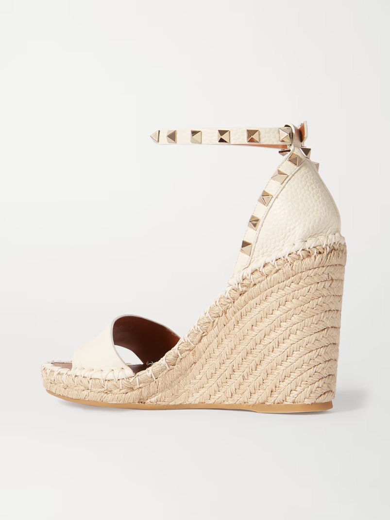 Rockstud 105 textured-leather espadrille wedge sandals Rockstud 105 textured-leather espadrille wedge sandals