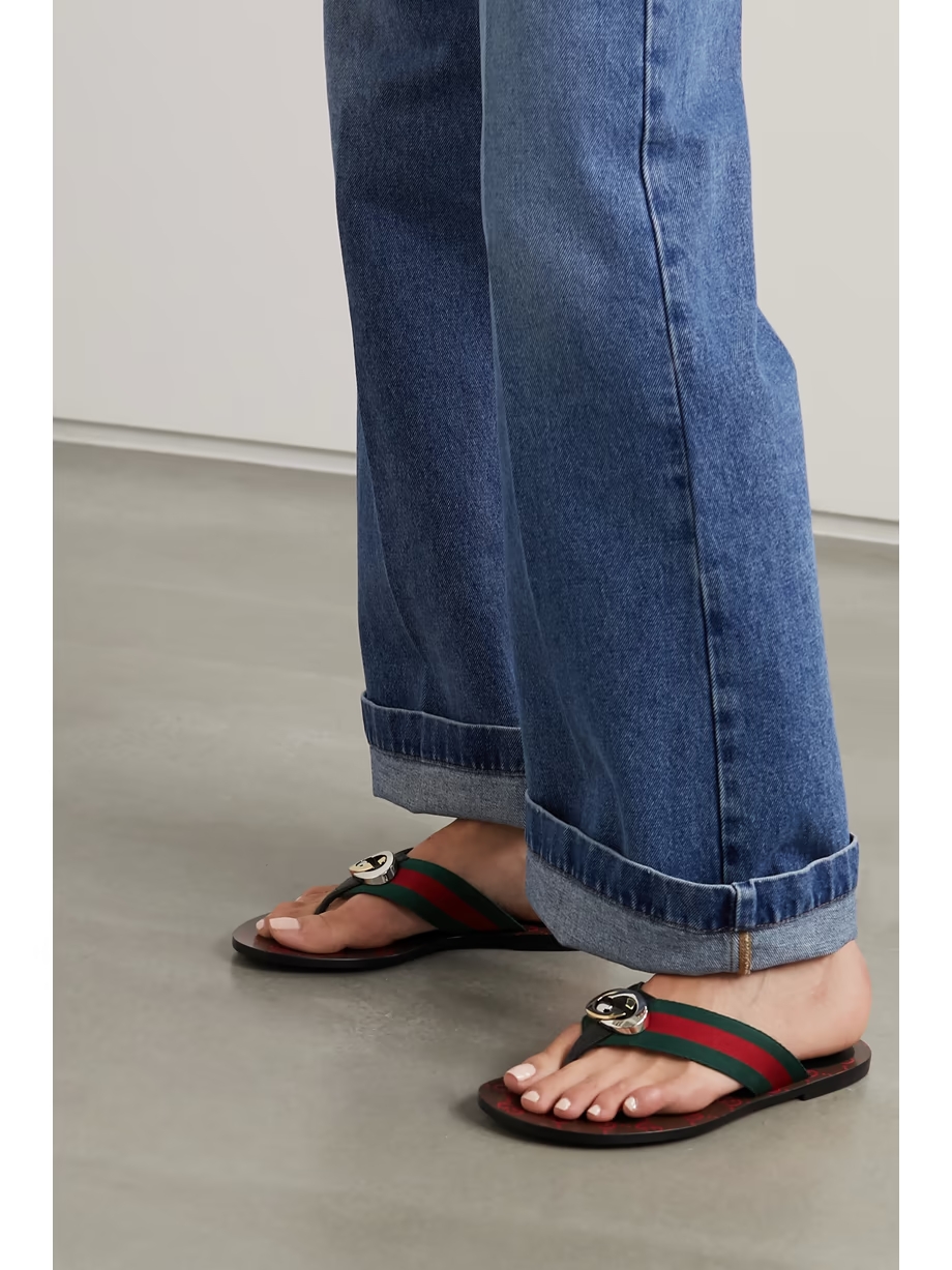 Kika logo-embellished striped canvas and leather sandals Kika logo-embellished striped canvas and leather sandals