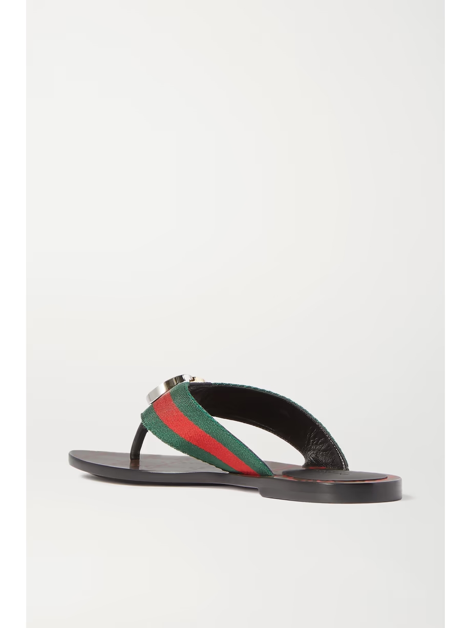 Kika logo-embellished striped canvas and leather sandals Kika logo-embellished striped canvas and leather sandals