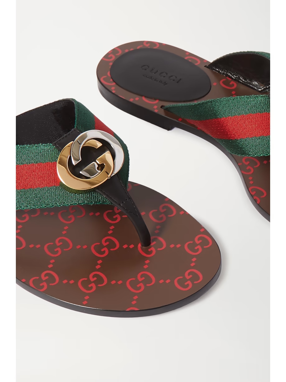 Kika logo-embellished striped canvas and leather sandals Kika logo-embellished striped canvas and leather sandals