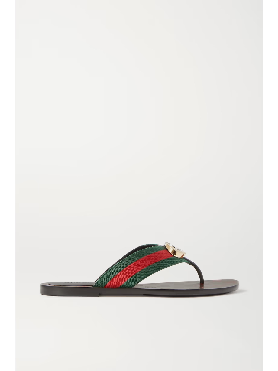 Kika logo-embellished striped canvas and leather sandals Kika logo-embellished striped canvas and leather sandals