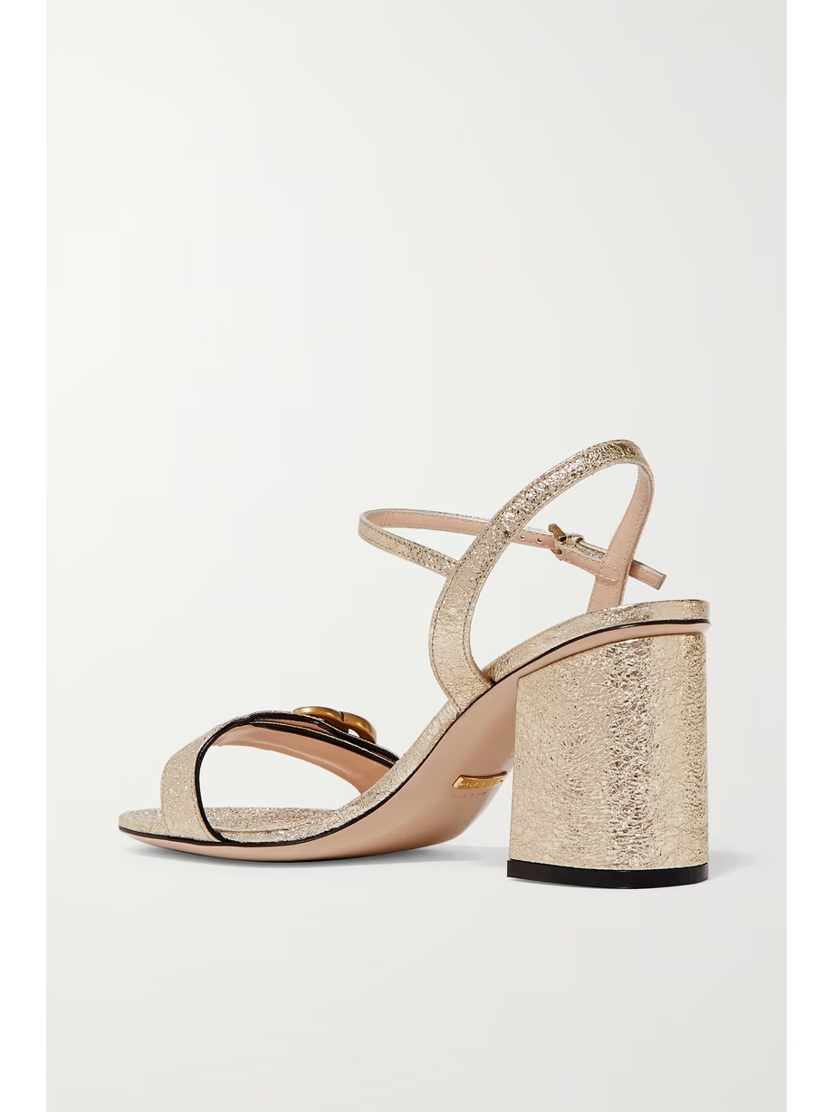 Marmont logo-embellished metallic cracked-leather sandals
