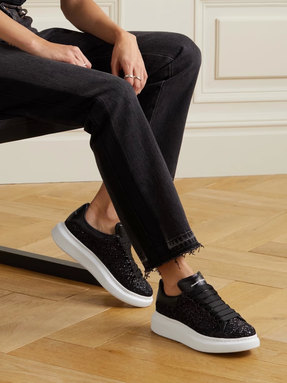 Glittered leather exaggerated-sole sneakers Glittered leather exaggerated-sole sneakers