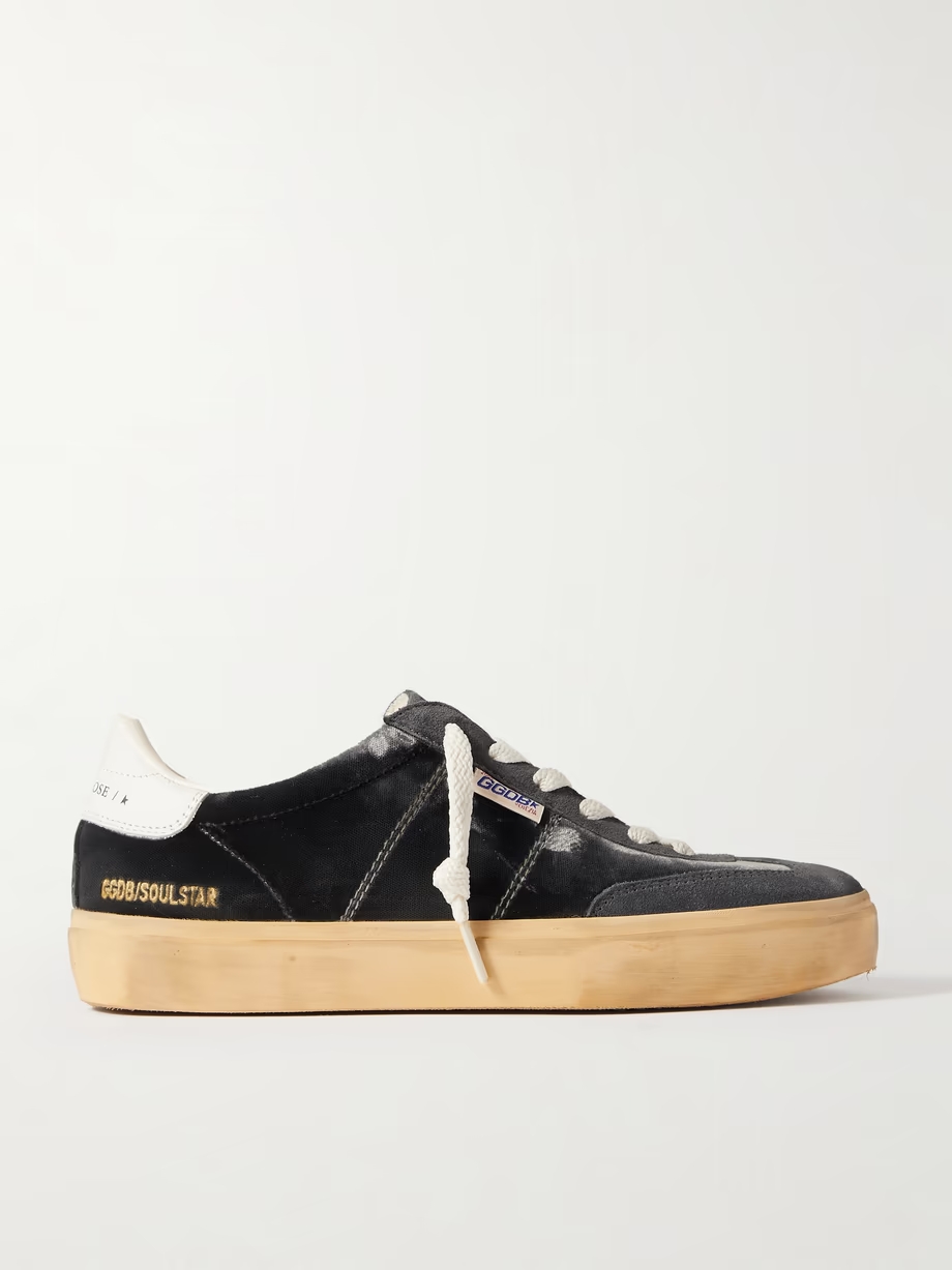 Soul-Star distressed suede and leather-trimmed velvet sneakers Soul-Star distressed suede and leather-trimmed velvet sneakers