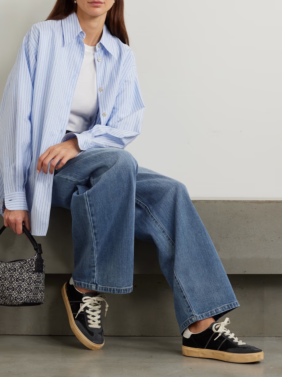 Soul-Star distressed suede and leather-trimmed velvet sneakers Soul-Star distressed suede and leather-trimmed velvet sneakers