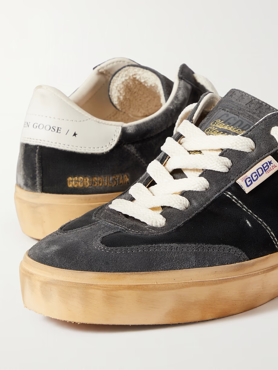 Soul-Star distressed suede and leather-trimmed velvet sneakers Soul-Star distressed suede and leather-trimmed velvet sneakers