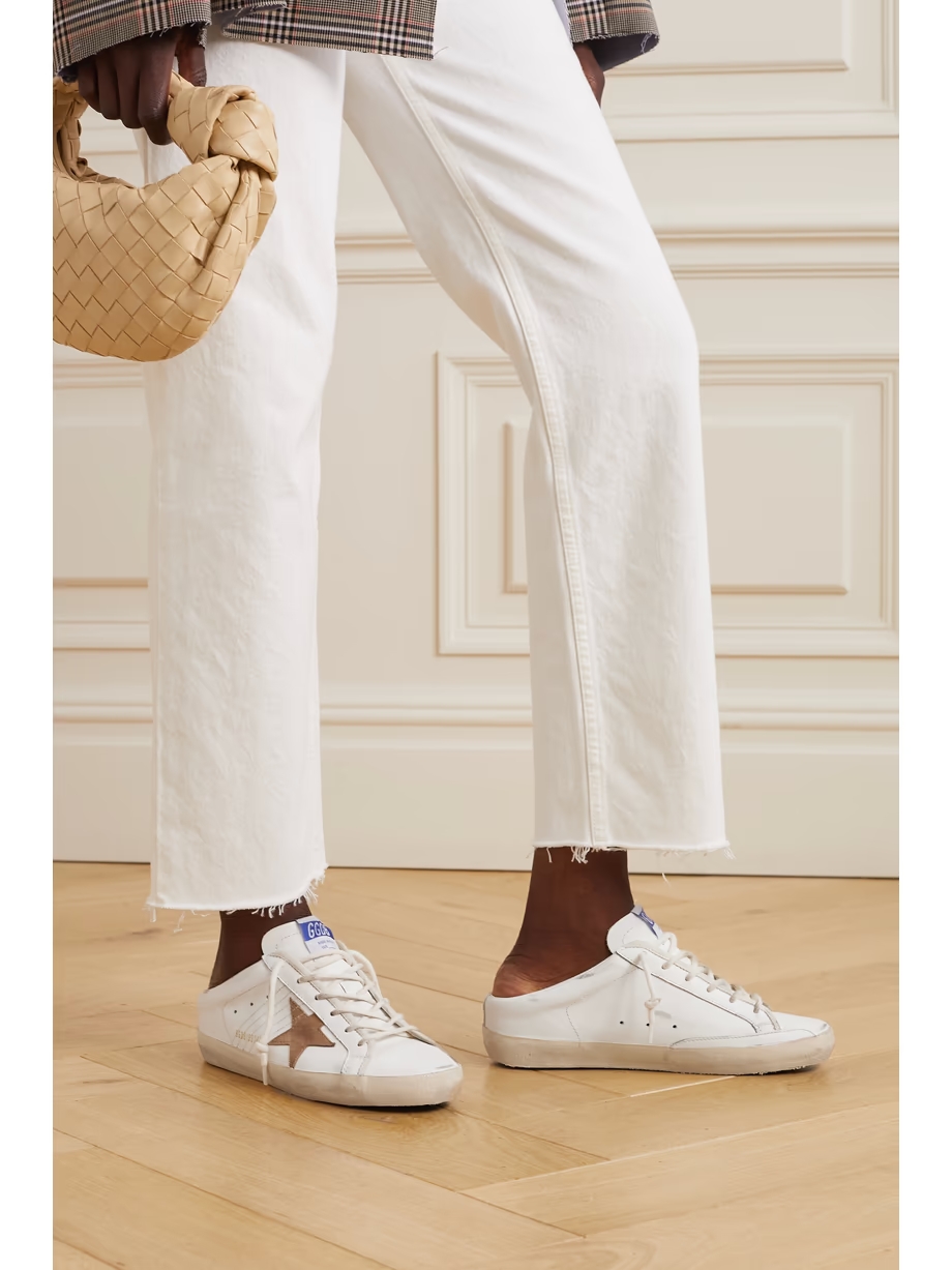 Super-Star Sabot distressed suede-trimmed leather slip-on sneakers