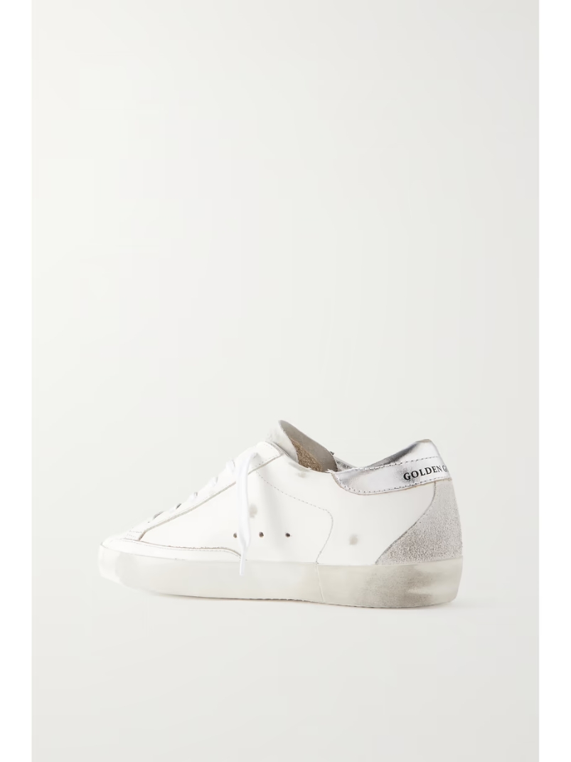 Super-Star embellished distressed suede-trimmed leather sneakers