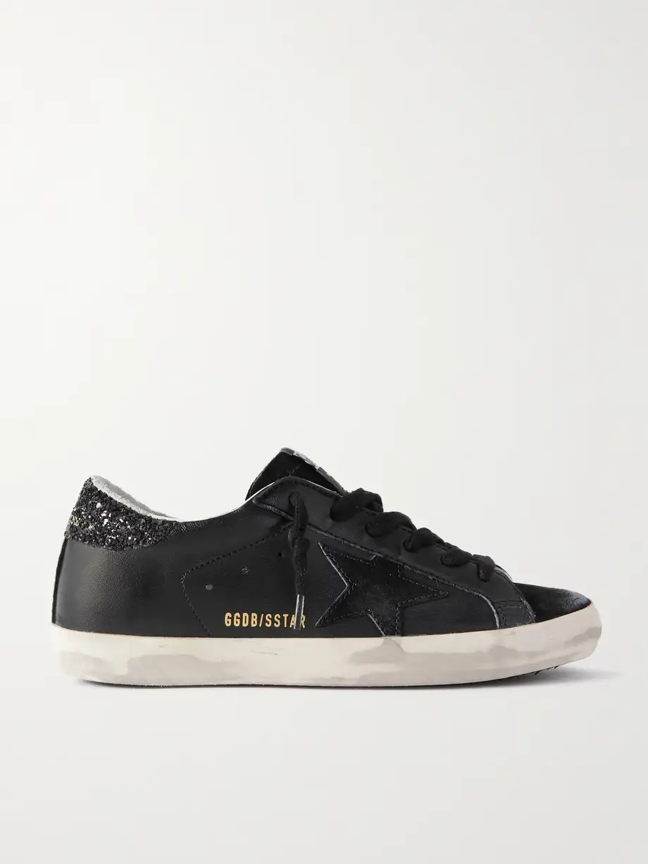 Super-Star distressed glittered leather and suede sneakers Super-Star distressed glittered leather and suede sneakers