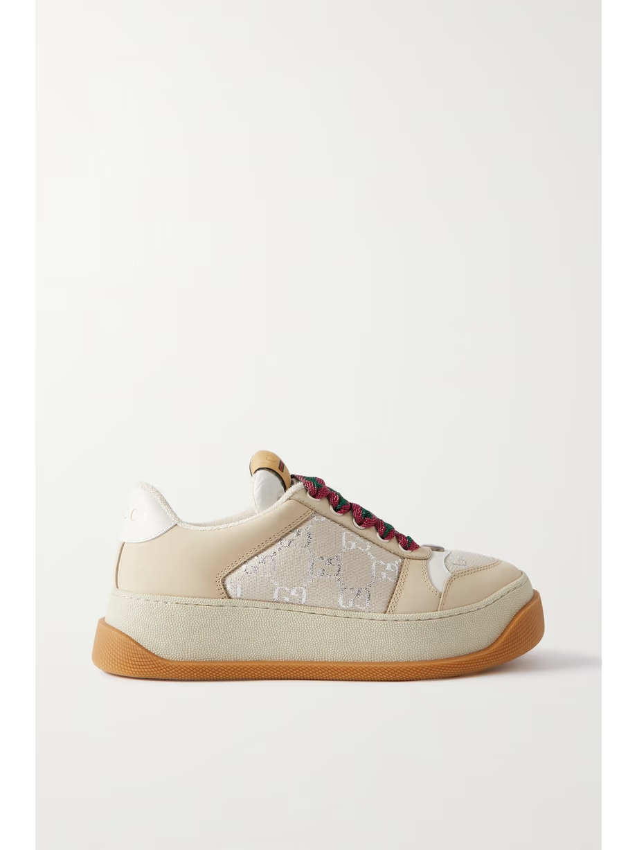 Screener rubber, leather and metallic canvas-jacquard sneakers Screener rubber, leather and metallic canvas-jacquard sneakers