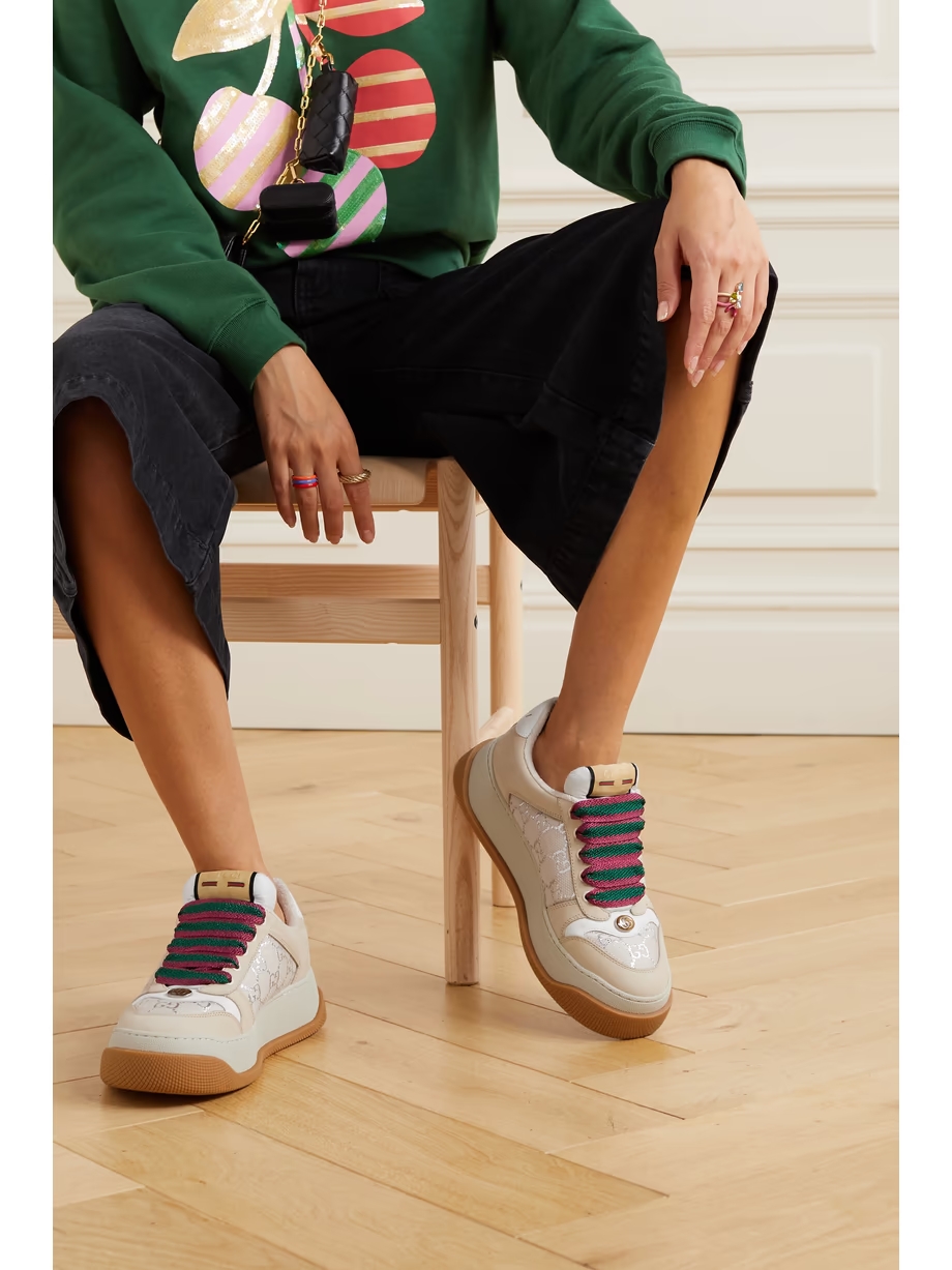 Screener rubber, leather and metallic canvas-jacquard sneakers Screener rubber, leather and metallic canvas-jacquard sneakers