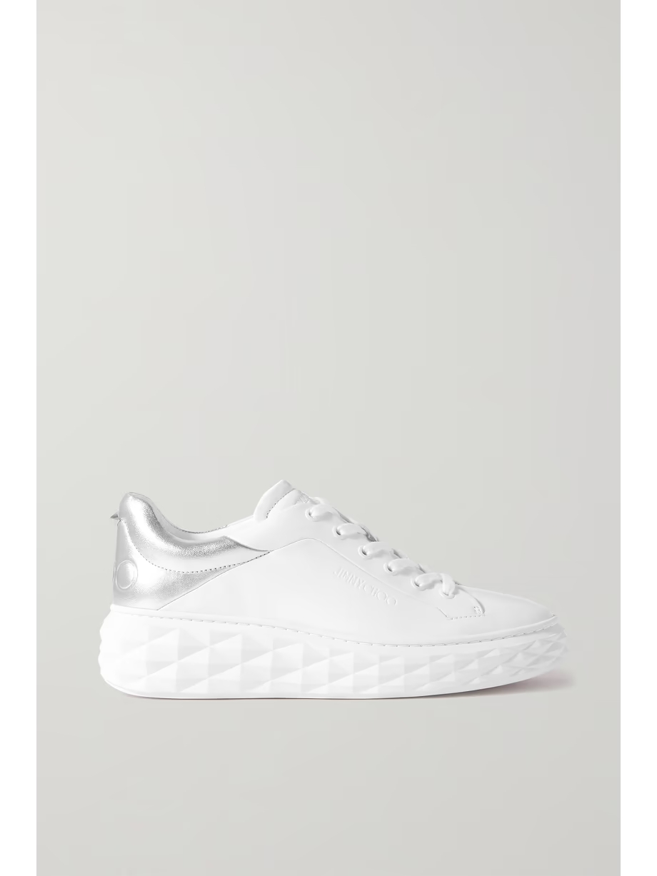 Diamond Maxi logo-debossed metallic leather platform sneakers Diamond Maxi logo-debossed metallic leather platform sneakers