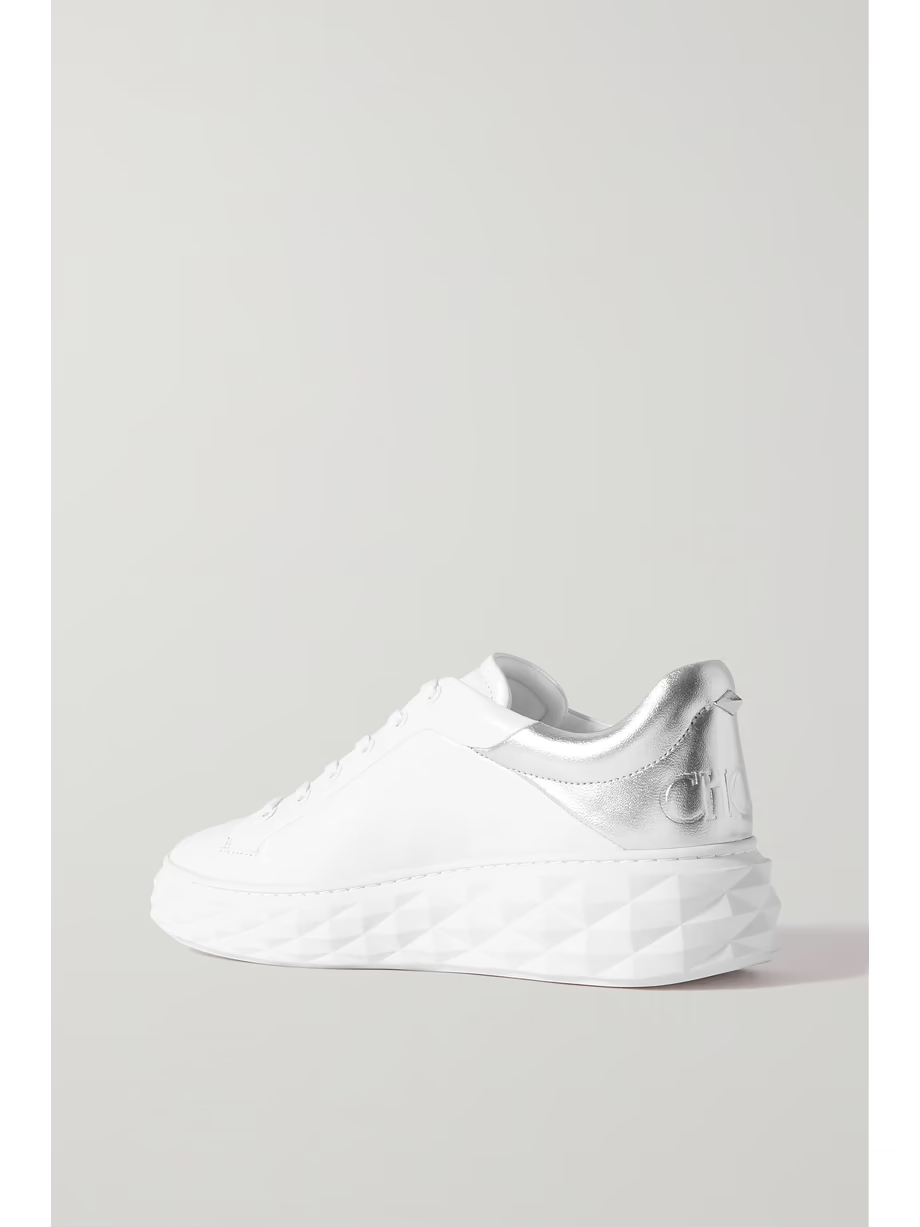 Diamond Maxi logo-debossed metallic leather platform sneakers Diamond Maxi logo-debossed metallic leather platform sneakers