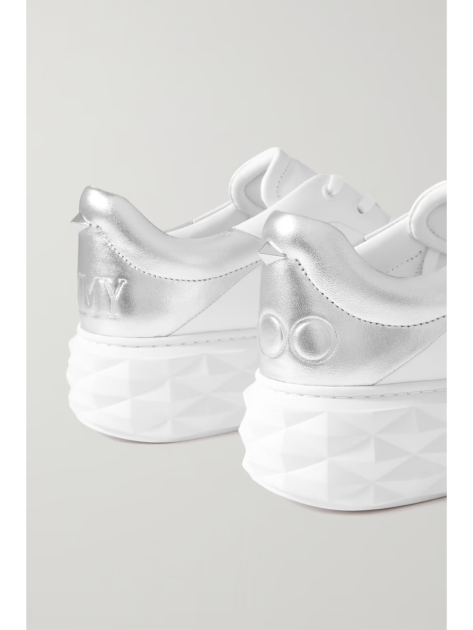 Diamond Maxi logo-debossed metallic leather platform sneakers Diamond Maxi logo-debossed metallic leather platform sneakers