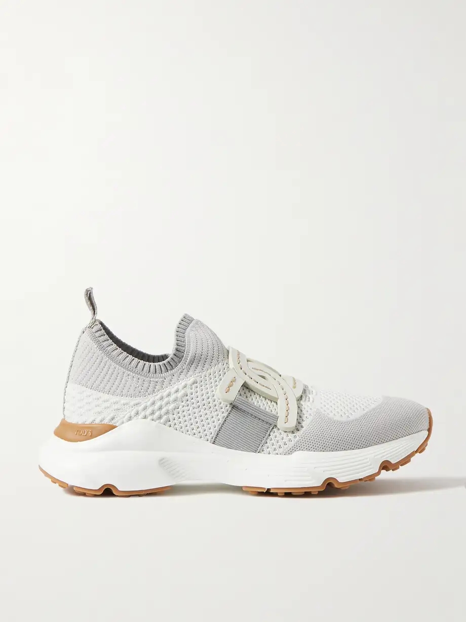 Leather-trimmed stretch-knit slip-on sneakers Leather-trimmed stretch-knit slip-on sneakers