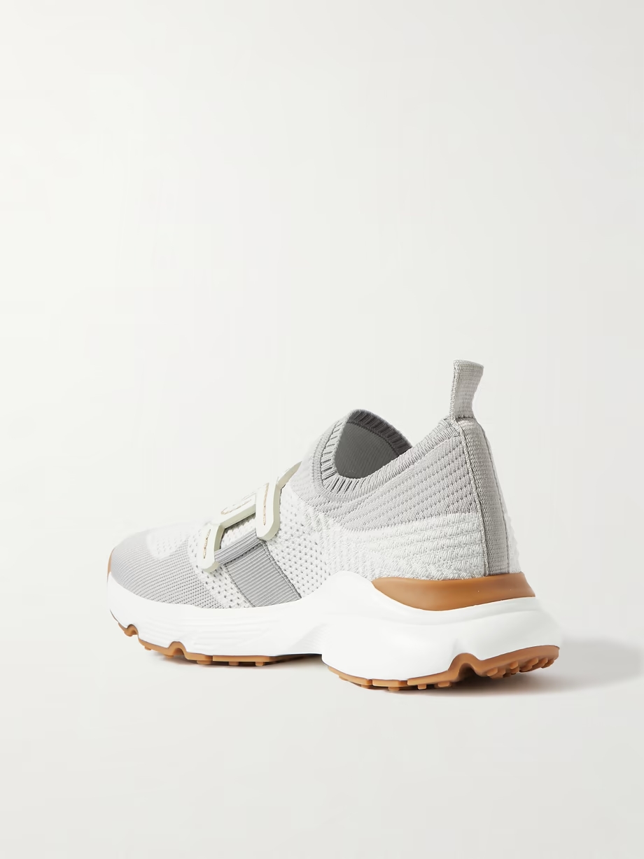 Leather-trimmed stretch-knit slip-on sneakers Leather-trimmed stretch-knit slip-on sneakers