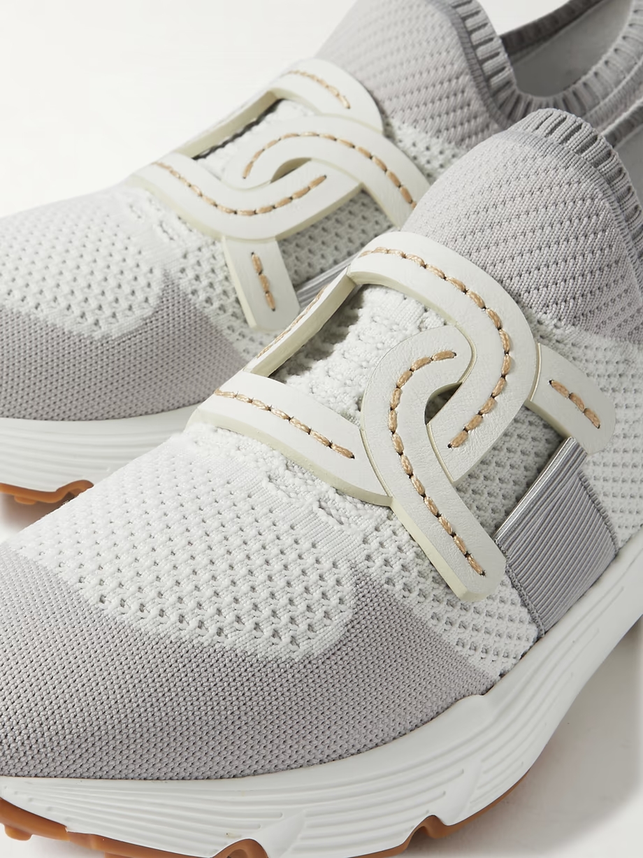 Leather-trimmed stretch-knit slip-on sneakers Leather-trimmed stretch-knit slip-on sneakers