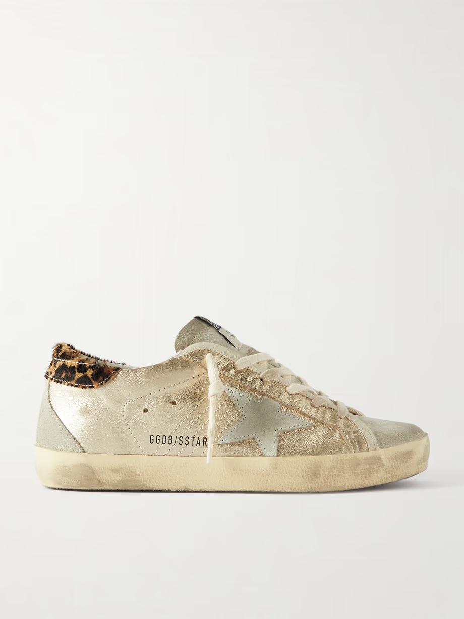 Super-Star calf hair and suede-trimmed distressed leather sneakers Super-Star calf hair and suede-trimmed distressed leather sneakers