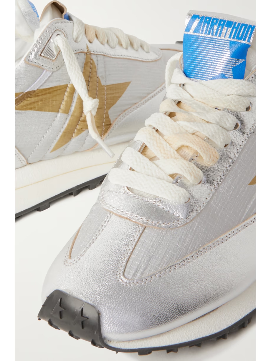 Running Marathon metallic leather-trimmed shell sneakers Running Marathon metallic leather-trimmed shell sneakers