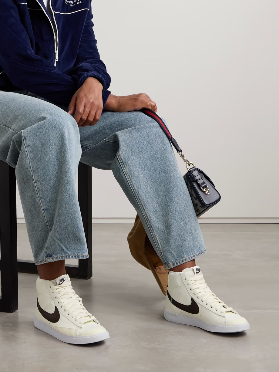 Blazer Mid \'77 Vintage suede and leather-trimmed crinkled-nubuck high-top sneakers Blazer Mid \'77 Vintage suede and leather-trimmed crinkled-nubuck high-top sneakers