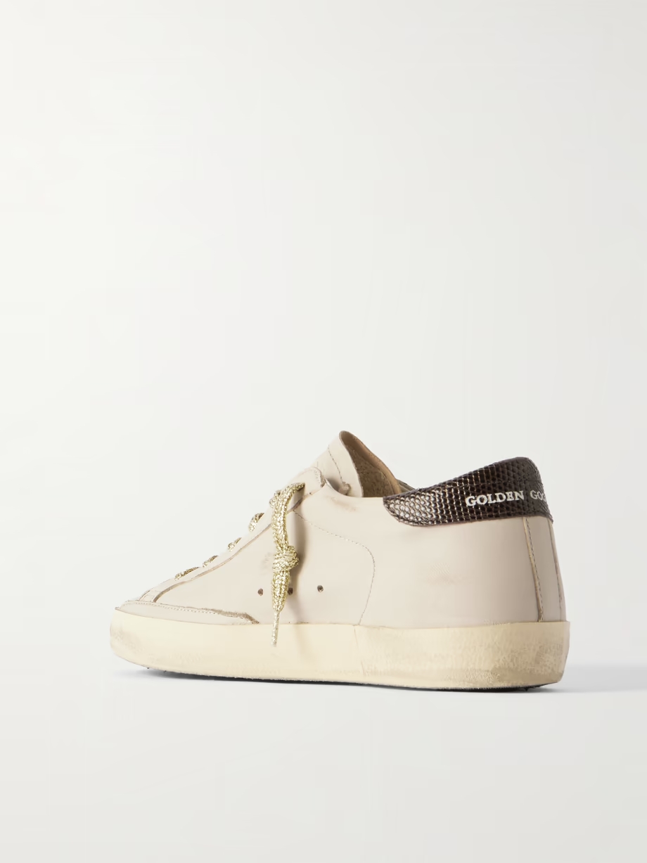 Super-Star metallic croc-effect leather-trimmed distressed leather sneakers Super-Star metallic croc-effect leather-trimmed distressed leather sneakers