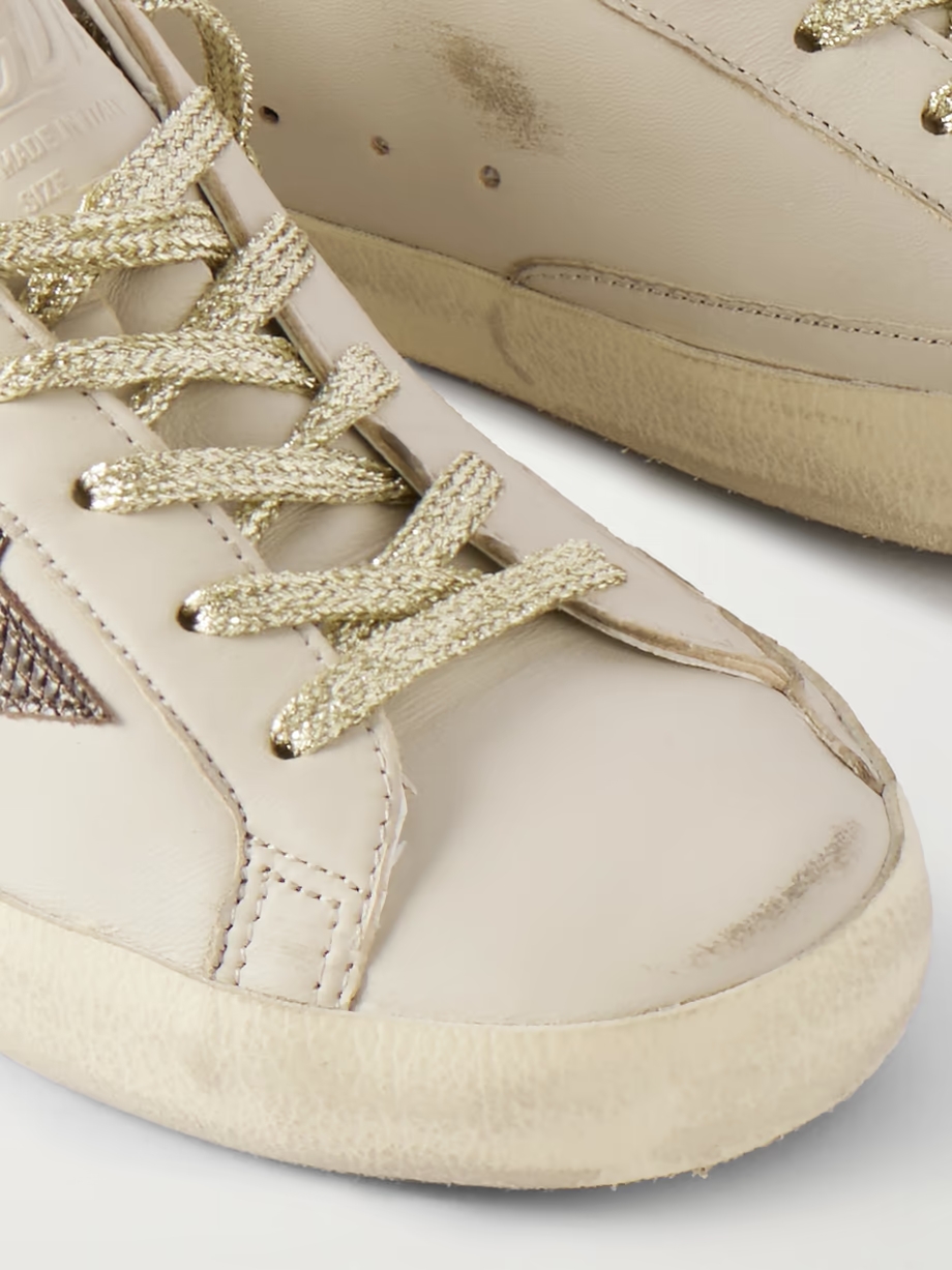 Super-Star metallic croc-effect leather-trimmed distressed leather sneakers Super-Star metallic croc-effect leather-trimmed distressed leather sneakers