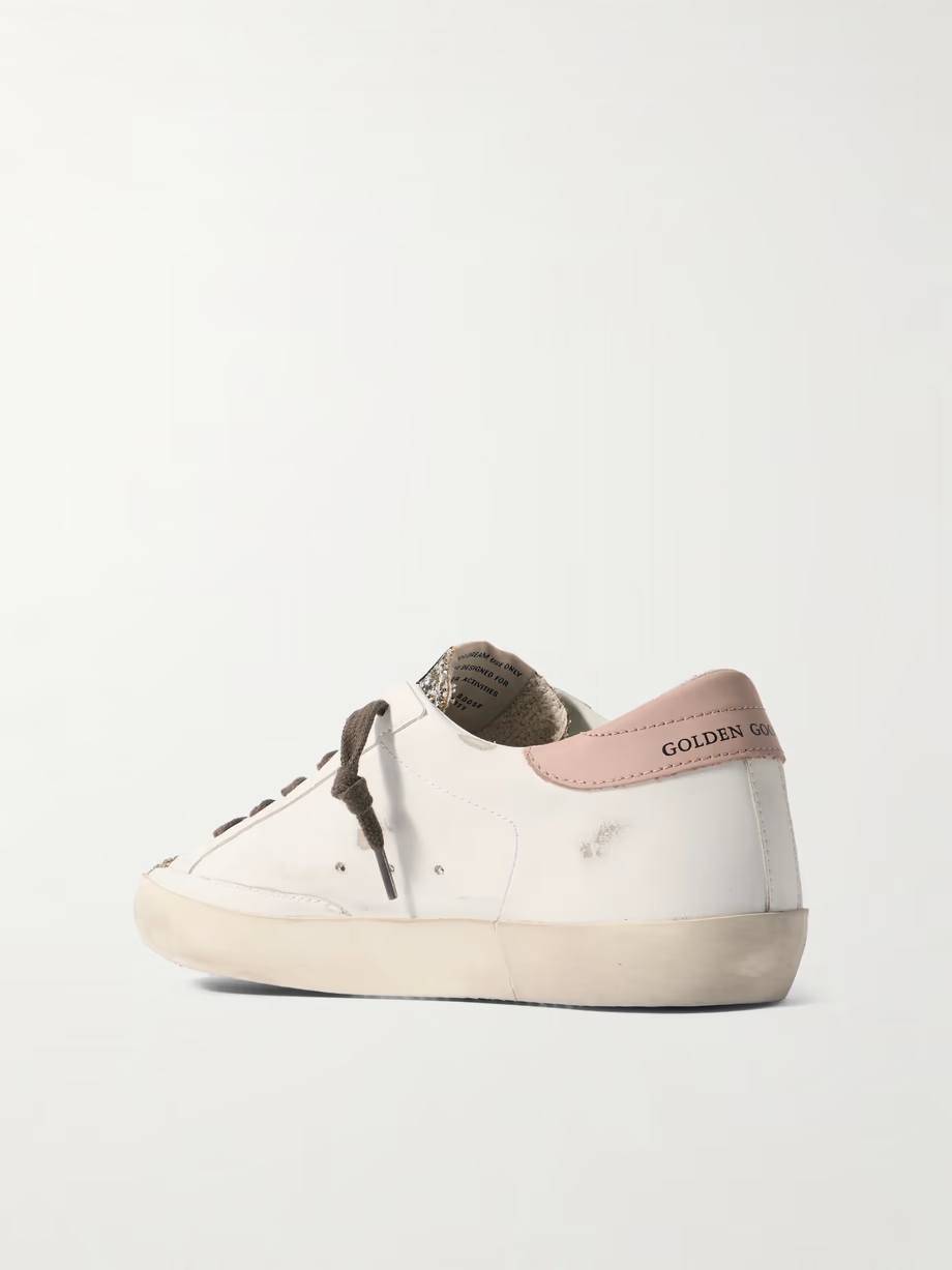 Super-Star distressed suede-trimmed glittered leather sneakers Super-Star distressed suede-trimmed glittered leather sneakers