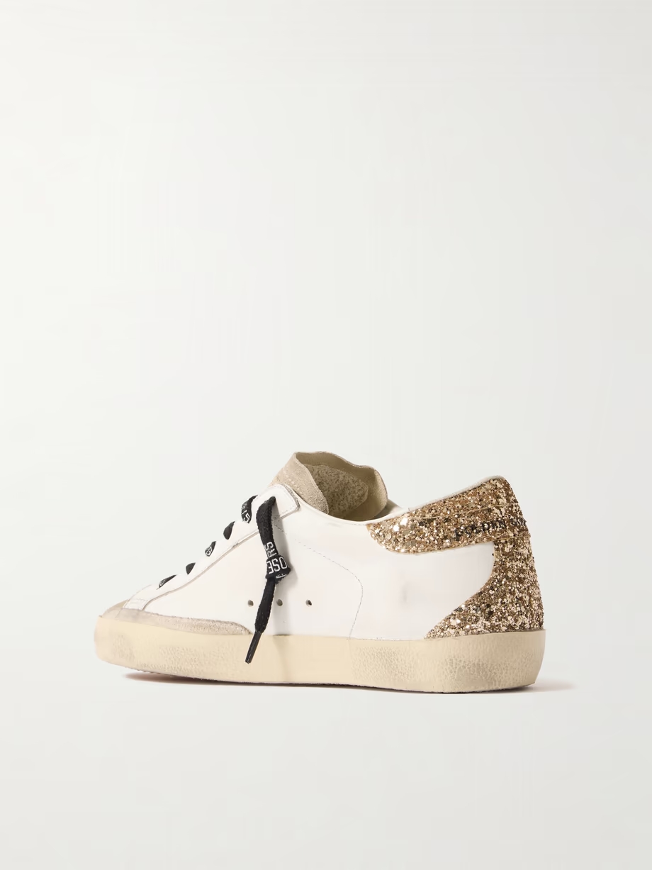 Super-Star distressed suede-trimmed glittered leather sneakers Super-Star distressed suede-trimmed glittered leather sneakers