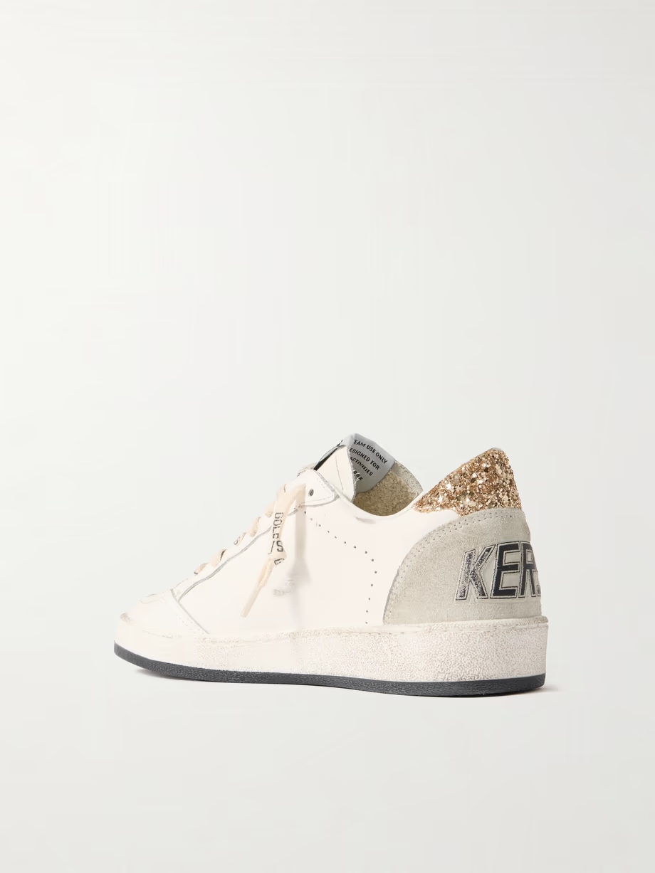 Ball Star distressed glittered suede-trimmed leather sneakers Ball Star distressed glittered suede-trimmed leather sneakers