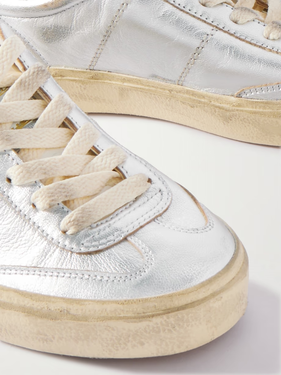 Soul-Star distressed metallic leather sneakers Soul-Star distressed metallic leather sneakers