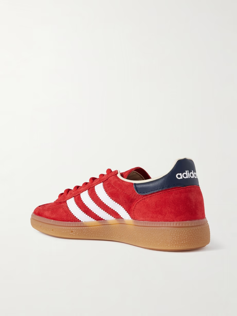+ Sporty & Rich Olympic Spezial embellished leather and grosgrain-trimmed suede sneakers + Sporty & Rich Olympic Spezial embellished leather and grosgrain-trimmed suede sneakers