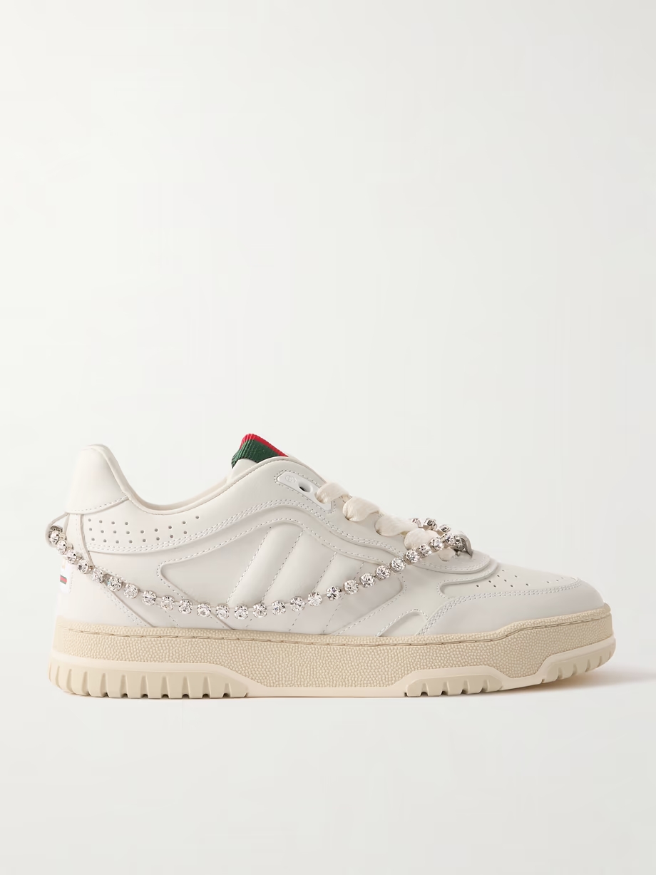 Re-Web grosgrain-trimmed crystal-embellished leather sneakers Re-Web grosgrain-trimmed crystal-embellished leather sneakers