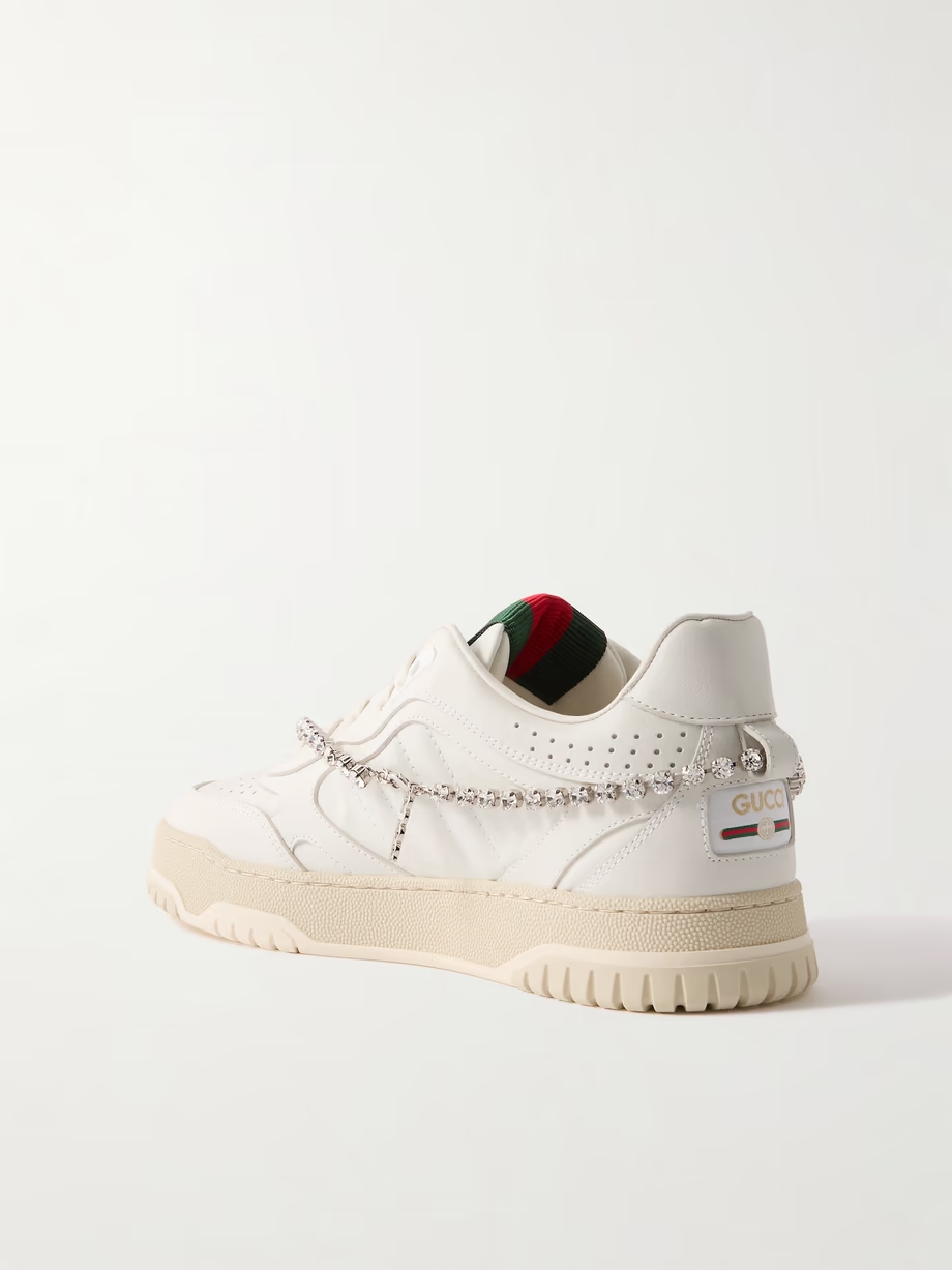 Re-Web grosgrain-trimmed crystal-embellished leather sneakers Re-Web grosgrain-trimmed crystal-embellished leather sneakers