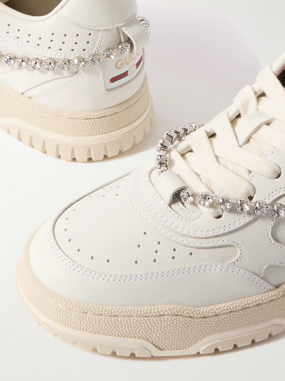 Re-Web grosgrain-trimmed crystal-embellished leather sneakers Re-Web grosgrain-trimmed crystal-embellished leather sneakers