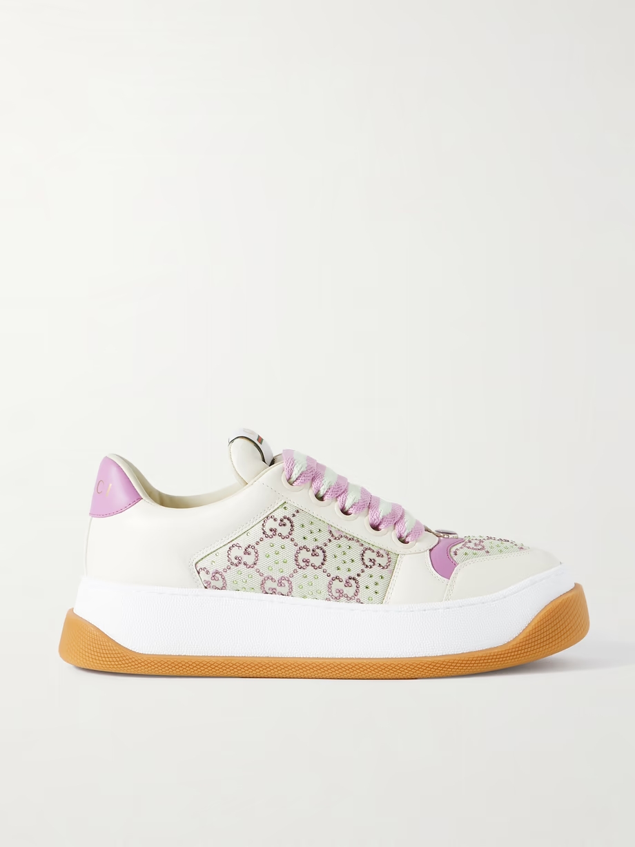 Double Screener crystal-embellished coated cotton-canvas and leather sneakers Double Screener crystal-embellished coated cotton-canvas and leather sneakers